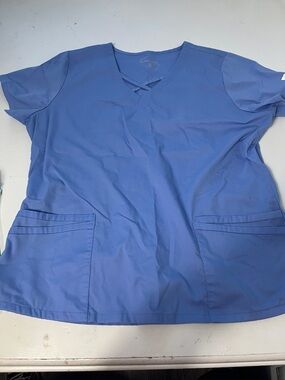 Butter-soft Large Stretch Blue Short Sleeve Criss Cross Scrub Top